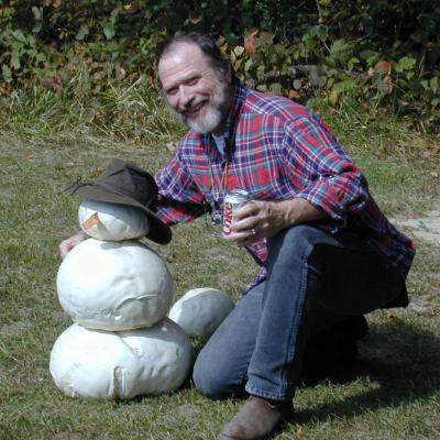 Hal Burdsall with a Calvatia snowman